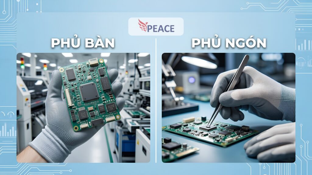 So sánh găng tay PU phủ bàn và găng tay PU phủ ngón